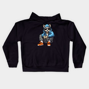 Hip pop dog wearing sunglasses and hoddie Kids Hoodie